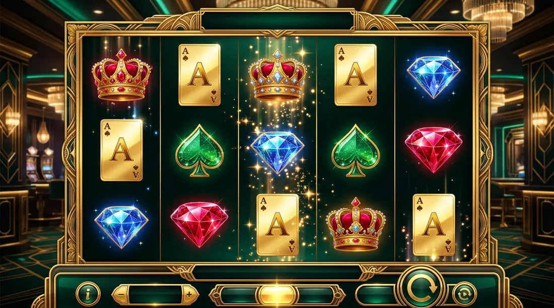 The Gilded Ace reels with golden aces, crowns and jewels cascading into place